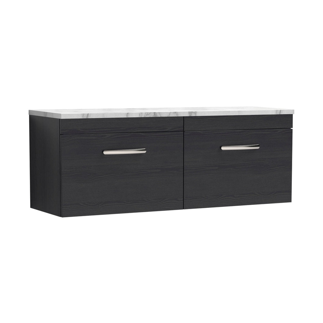 Nuie Athena 1200 Wall Hung 2-drawer Unit & Laminate Worktop Contemporary Charcoal Black MFC Textured Woodgrain 452x1205x390mm - JJ Building Materials