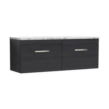 Nuie Athena 1200 Wall Hung 2-drawer Unit & Laminate Worktop Contemporary Charcoal Black MFC Textured Woodgrain 452x1205x390mm - JJ Building Materials