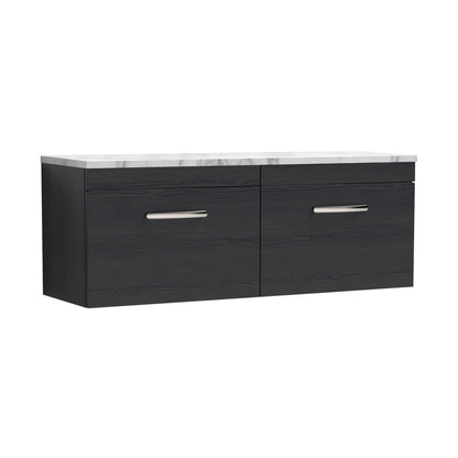Nuie Athena 1200 Wall Hung 2-drawer Unit & Laminate Worktop Contemporary Charcoal Black MFC Textured Woodgrain 452x1205x390mm - JJ Building Materials