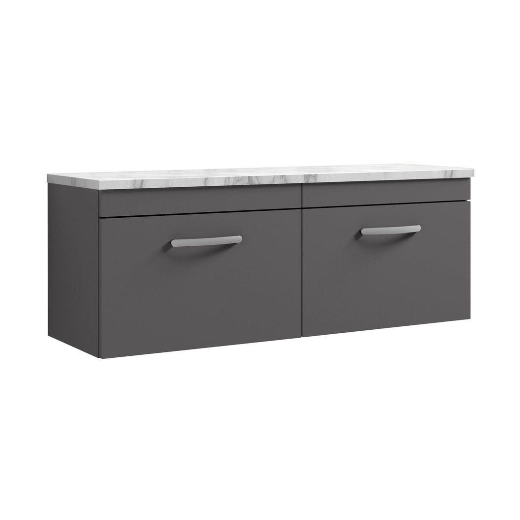Nuie Athena 1200 Wall Hung 2-drawer Unit & Laminate Worktop Contemporary Gloss Grey MFC Painted Gloss 452x1205x390mm - JJ Building Materials