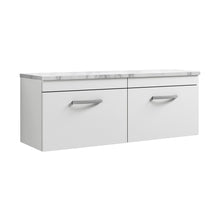 Nuie Athena 1200 Wall Hung 2-drawer Unit & Laminate Worktop Contemporary Gloss White MFC Painted Gloss 452x1205x390mm - JJ Building Materials