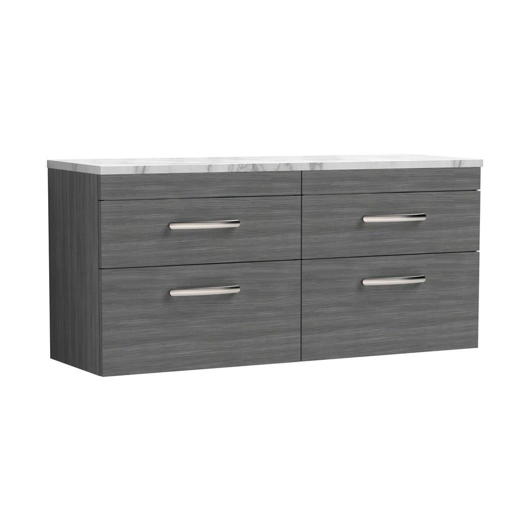 Nuie Athena 1200 Wall Hung 4-drawer Unit & Laminate Worktop Contemporary Anthracite Woodgrain MFC Textured Woodgrain 560x1205x390mm - JJ Building Materials