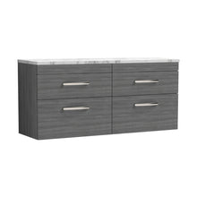 Nuie Athena 1200 Wall Hung 4-drawer Unit & Laminate Worktop Contemporary Anthracite Woodgrain MFC Textured Woodgrain 560x1205x390mm - JJ Building Materials