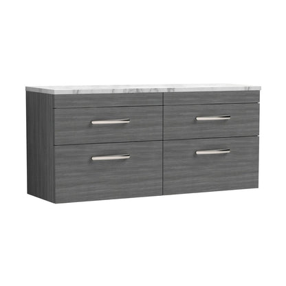Nuie Athena 1200 Wall Hung 4-drawer Unit & Laminate Worktop Contemporary Anthracite Woodgrain MFC Textured Woodgrain 560x1205x390mm - JJ Building Materials