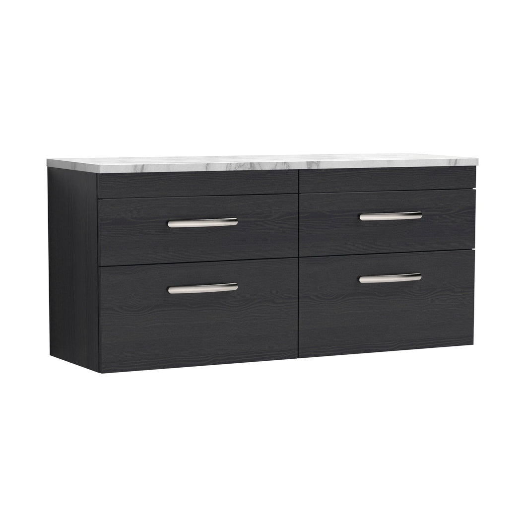 Nuie Athena 1200 Wall Hung 4-drawer Unit & Laminate Worktop Contemporary Charcoal Black MFC Textured Woodgrain 560x1205x390mm - JJ Building Materials