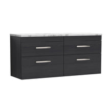 Nuie Athena 1200 Wall Hung 4-drawer Unit & Laminate Worktop Contemporary Charcoal Black MFC Textured Woodgrain 560x1205x390mm - JJ Building Materials