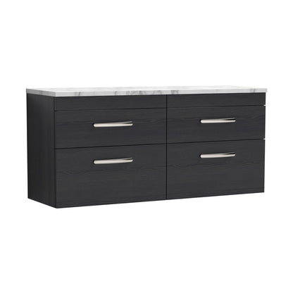 Nuie Athena 1200 Wall Hung 4-drawer Unit & Laminate Worktop Contemporary Charcoal Black MFC Textured Woodgrain 560x1205x390mm - JJ Building Materials