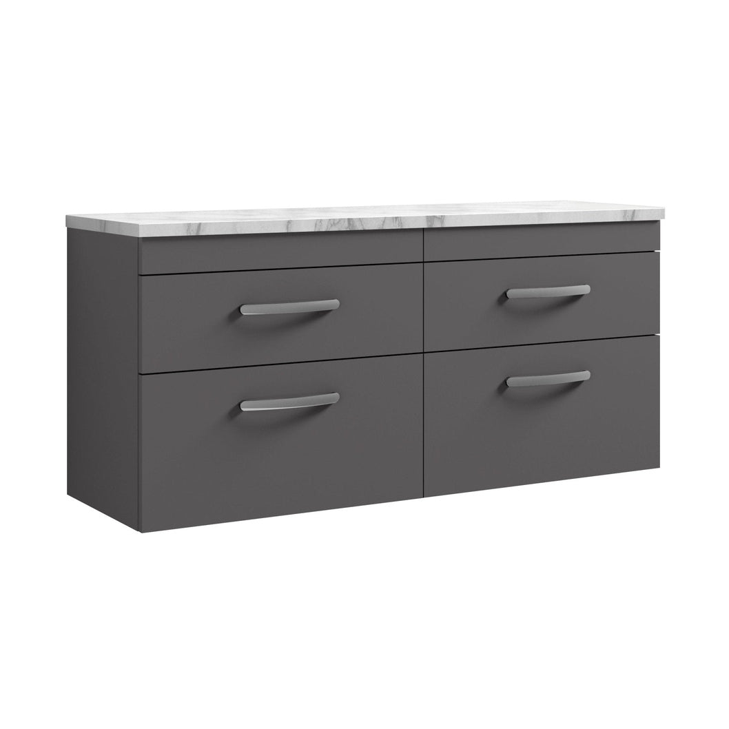 Nuie Athena 1200 Wall Hung 4-drawer Unit & Laminate Worktop Contemporary Gloss Grey MFC Painted Gloss 560x1205x390mm - JJ Building Materials