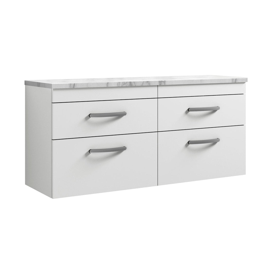 Nuie Athena 1200 Wall Hung 4-drawer Unit & Laminate Worktop Contemporary Gloss White MFC Painted Gloss 560x1205x390mm - JJ Building Materials