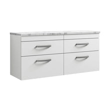 Nuie Athena 1200 Wall Hung 4-drawer Unit & Laminate Worktop Contemporary Gloss White MFC Painted Gloss 560x1205x390mm - JJ Building Materials