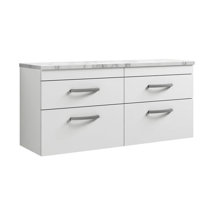 Nuie Athena 1200 Wall Hung 4-drawer Unit & Laminate Worktop Contemporary Gloss White MFC Painted Gloss 560x1205x390mm - JJ Building Materials