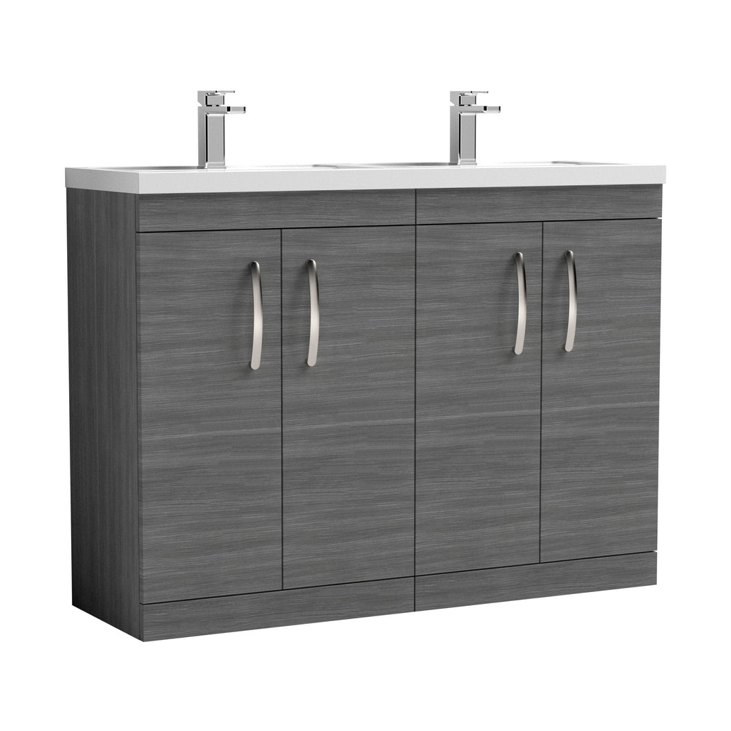 Nuie Athena 1200mm Floor Standing Cabinet With Double Basin Contemporary Anthracite Woodgrain MFC Textured Woodgrain 905x1205x390mm - ATH025C - JJ Building Materials