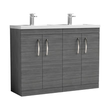 Nuie Athena 1200mm Floor Standing Cabinet With Double Basin Contemporary Anthracite Woodgrain MFC Textured Woodgrain 905x1205x390mm - ATH025C - JJ Building Materials
