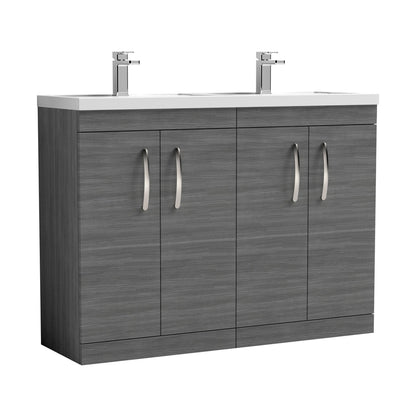 Nuie Athena 1200mm Floor Standing Cabinet With Double Basin Contemporary Anthracite Woodgrain MFC Textured Woodgrain 905x1205x390mm - ATH025C - JJ Building Materials