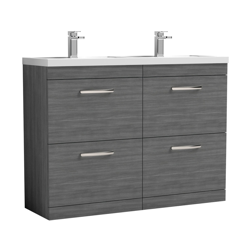 Nuie Athena 1200mm Floor Standing Cabinet With Double Basin Contemporary Anthracite Woodgrain MFC Textured Woodgrain 905x1205x390mm - ATH032C - JJ Building Materials
