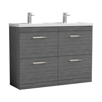 Nuie Athena 1200mm Floor Standing Cabinet With Double Basin Contemporary Anthracite Woodgrain MFC Textured Woodgrain 905x1205x390mm - ATH032C - JJ Building Materials