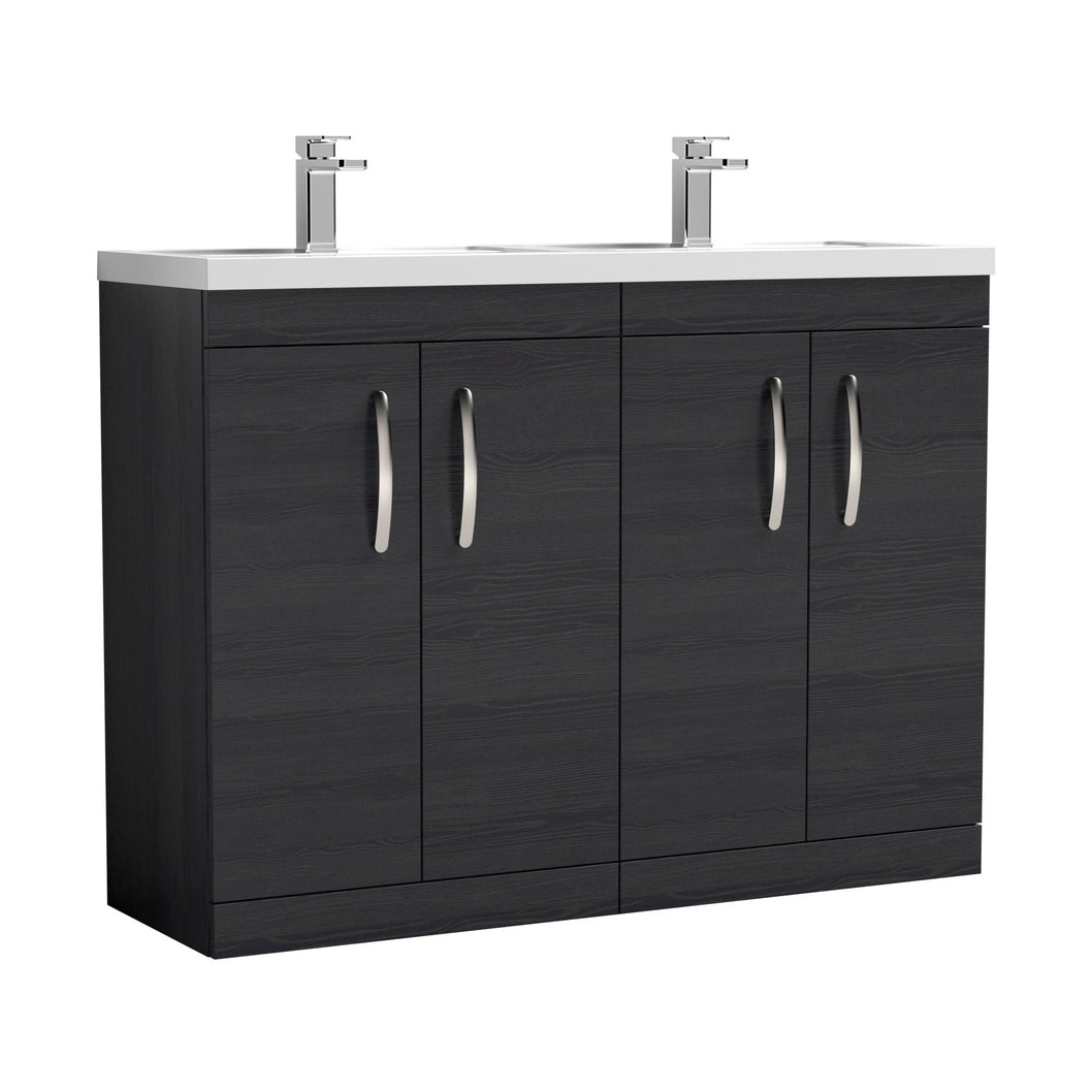 Nuie Athena 1200mm Floor Standing Cabinet With Double Basin Contemporary Charcoal Black MFC Textured Woodgrain 905x1205x390mm - ATH026C - JJ Building Materials