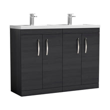 Nuie Athena 1200mm Floor Standing Cabinet With Double Basin Contemporary Charcoal Black MFC Textured Woodgrain 905x1205x390mm - ATH026C - JJ Building Materials