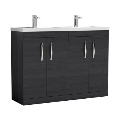 Nuie Athena 1200mm Floor Standing Cabinet With Double Basin Contemporary Charcoal Black MFC Textured Woodgrain 905x1205x390mm - ATH026C - JJ Building Materials