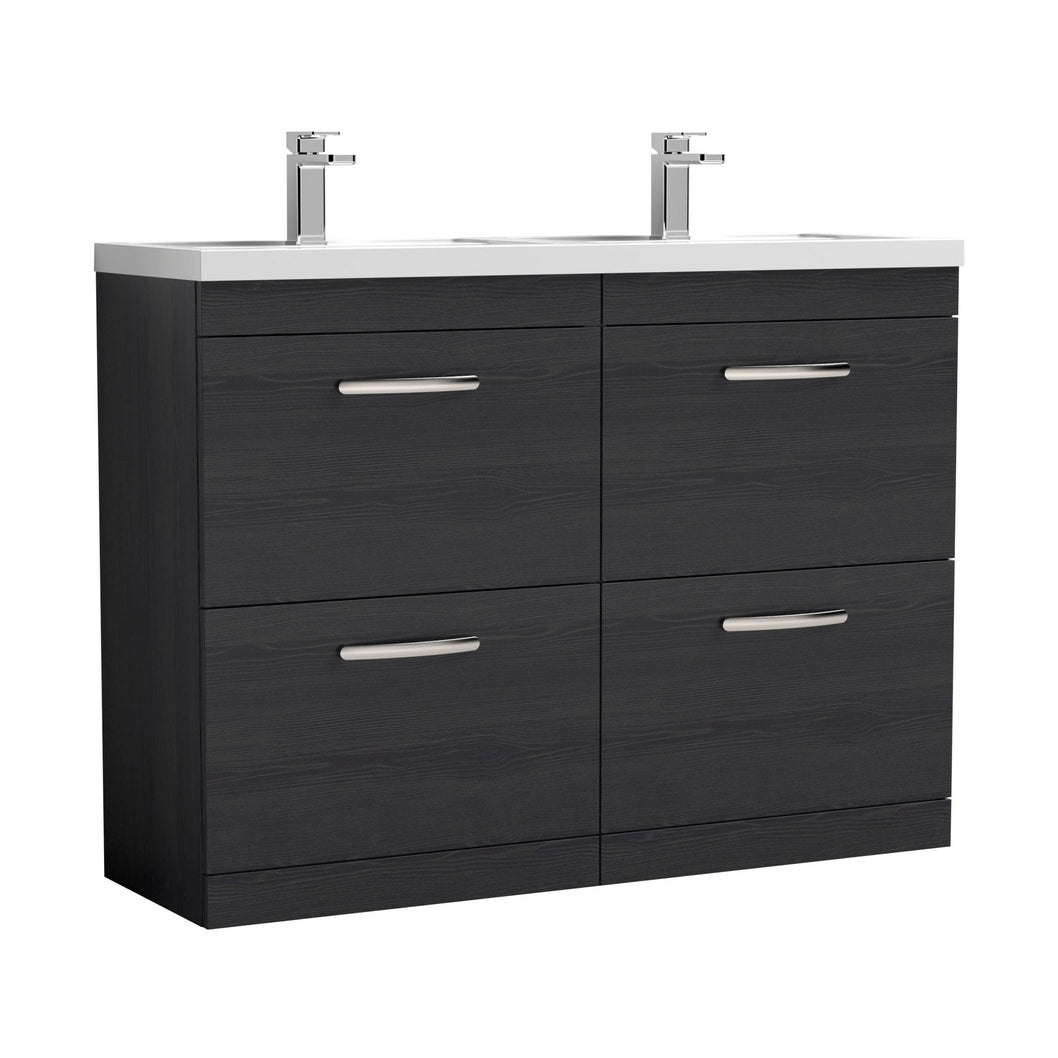 Nuie Athena 1200mm Floor Standing Cabinet With Double Basin Contemporary Charcoal Black MFC Textured Woodgrain 905x1205x390mm - ATH033C - JJ Building Materials