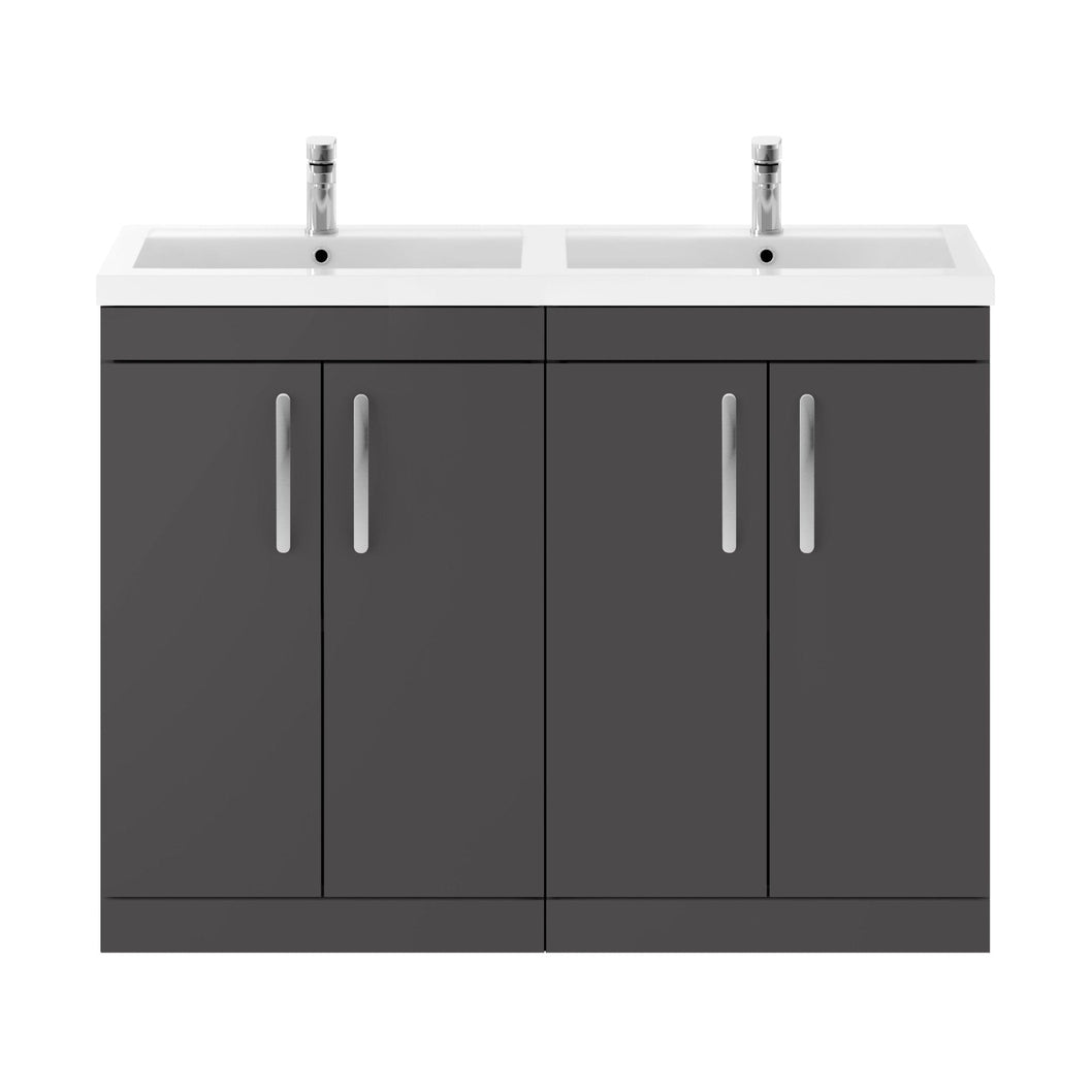 Nuie Athena 1200mm Floor Standing Cabinet With Double Basin Contemporary Gloss Grey MFC Painted Gloss 905x1205x390mm - ATH075C - JJ Building Materials