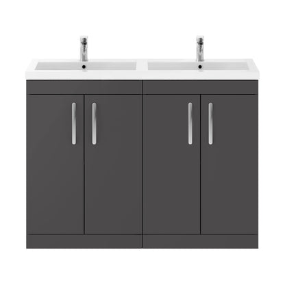 Nuie Athena 1200mm Floor Standing Cabinet With Double Basin Contemporary Gloss Grey MFC Painted Gloss 905x1205x390mm - ATH075C - JJ Building Materials