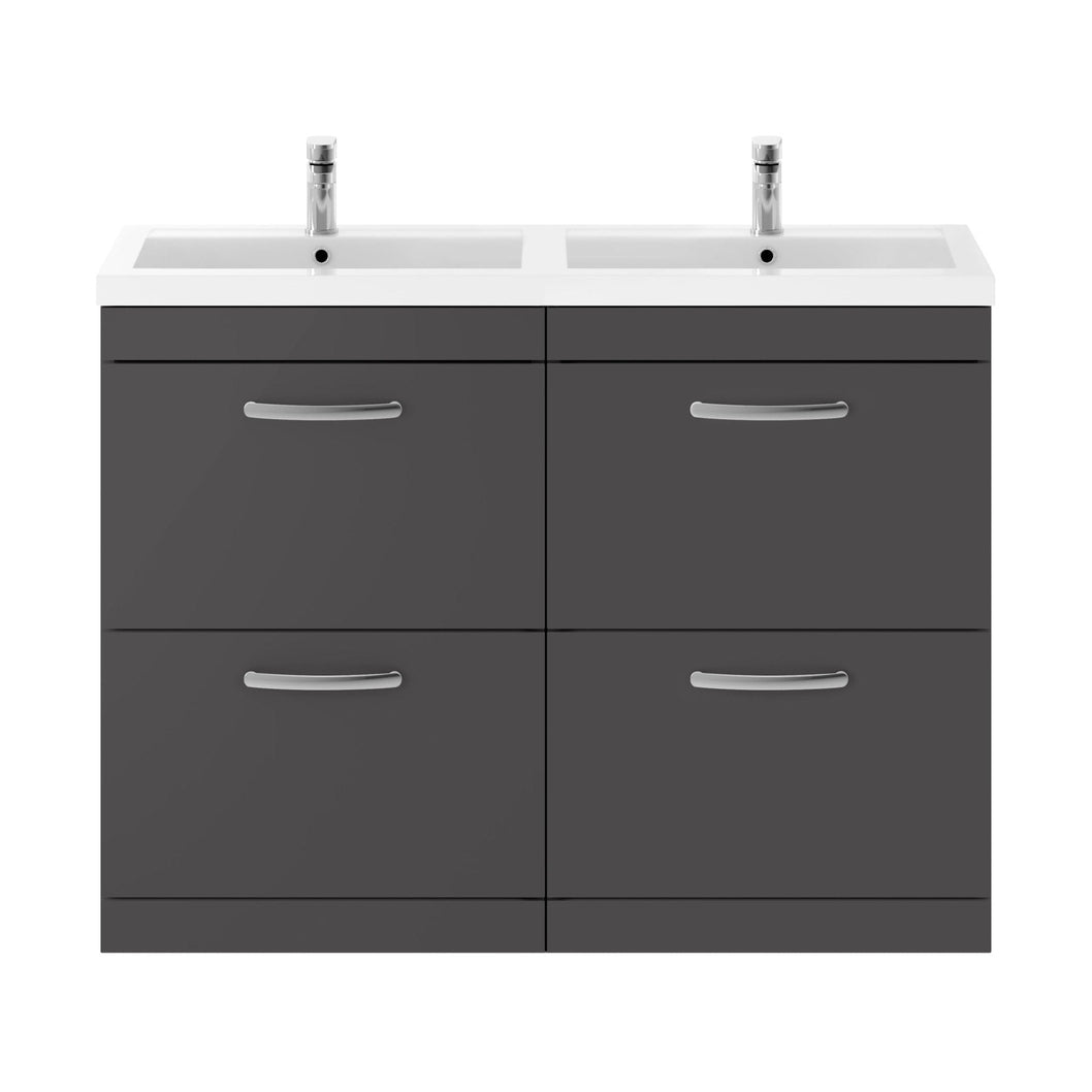 Nuie Athena 1200mm Floor Standing Cabinet With Double Basin Contemporary Gloss Grey MFC Painted Gloss 905x1205x390mm - ATH076C - JJ Building Materials