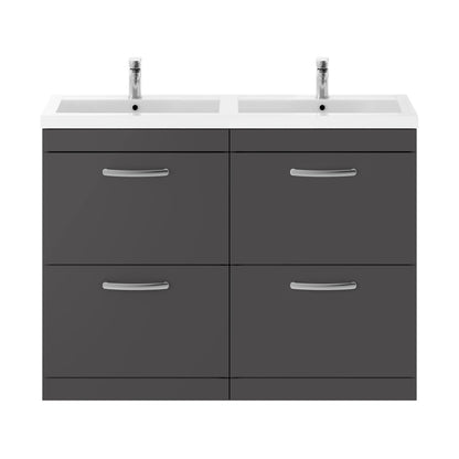 Nuie Athena 1200mm Floor Standing Cabinet With Double Basin Contemporary Gloss Grey MFC Painted Gloss 905x1205x390mm - ATH076C - JJ Building Materials
