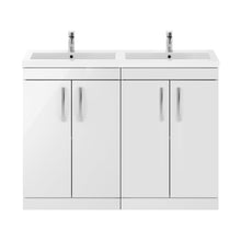 Nuie Athena 1200mm Floor Standing Cabinet With Double Basin Contemporary Gloss White MFC Painted Gloss 905x1205x390mm - ATH027C - JJ Building Materials