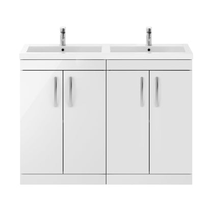 Nuie Athena 1200mm Floor Standing Cabinet With Double Basin Contemporary Gloss White MFC Painted Gloss 905x1205x390mm - ATH027C - JJ Building Materials