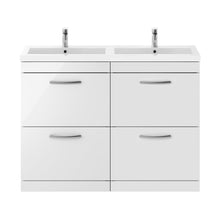 Nuie Athena 1200mm Floor Standing Cabinet With Double Basin Contemporary Gloss White MFC Painted Gloss 905x1205x390mm - ATH034C - JJ Building Materials