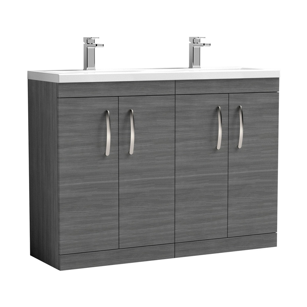 Nuie Athena 1200mm Floor Standing Cabinet With Double Ceramic Basin Contemporary Anthracite Woodgrain MFC Textured Woodgrain 905x1208x390mm - ATH025F - JJ Building Materials