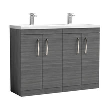 Nuie Athena 1200mm Floor Standing Cabinet With Double Ceramic Basin Contemporary Anthracite Woodgrain MFC Textured Woodgrain 905x1208x390mm - ATH025F - JJ Building Materials