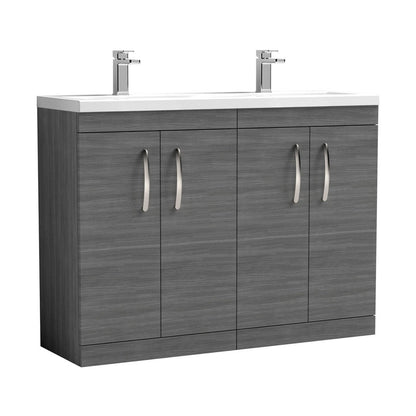 Nuie Athena 1200mm Floor Standing Cabinet With Double Ceramic Basin Contemporary Anthracite Woodgrain MFC Textured Woodgrain 905x1208x390mm - ATH025F - JJ Building Materials