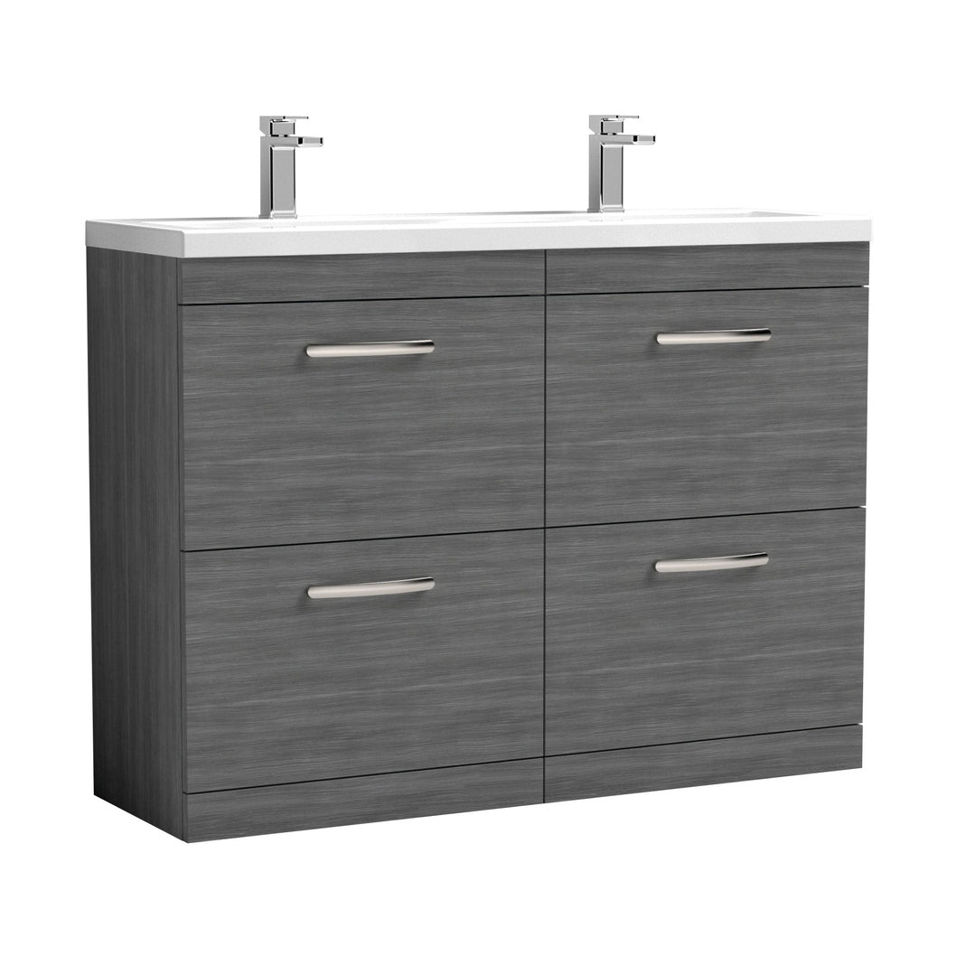 Nuie Athena 1200mm Floor Standing Cabinet With Double Ceramic Basin Contemporary Anthracite Woodgrain MFC Textured Woodgrain 905x1208x390mm - ATH032F - JJ Building Materials