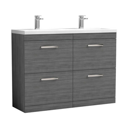 Nuie Athena 1200mm Floor Standing Cabinet With Double Ceramic Basin Contemporary Anthracite Woodgrain MFC Textured Woodgrain 905x1208x390mm - ATH032F - JJ Building Materials