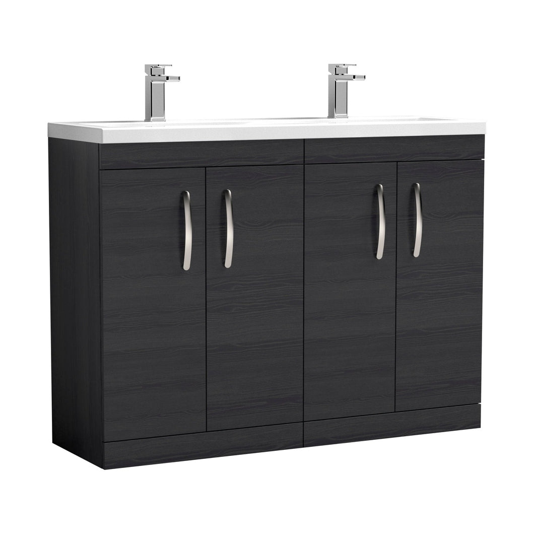 Nuie Athena 1200mm Floor Standing Cabinet With Double Ceramic Basin Contemporary Charcoal Black MFC Textured Woodgrain 905x1208x390mm - ATH026F - JJ Building Materials