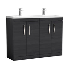 Nuie Athena 1200mm Floor Standing Cabinet With Double Ceramic Basin Contemporary Charcoal Black MFC Textured Woodgrain 905x1208x390mm - ATH026F - JJ Building Materials