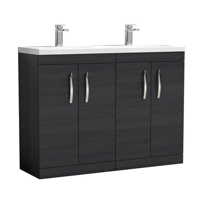 Nuie Athena 1200mm Floor Standing Cabinet With Double Ceramic Basin Contemporary Charcoal Black MFC Textured Woodgrain 905x1208x390mm - ATH026F - JJ Building Materials