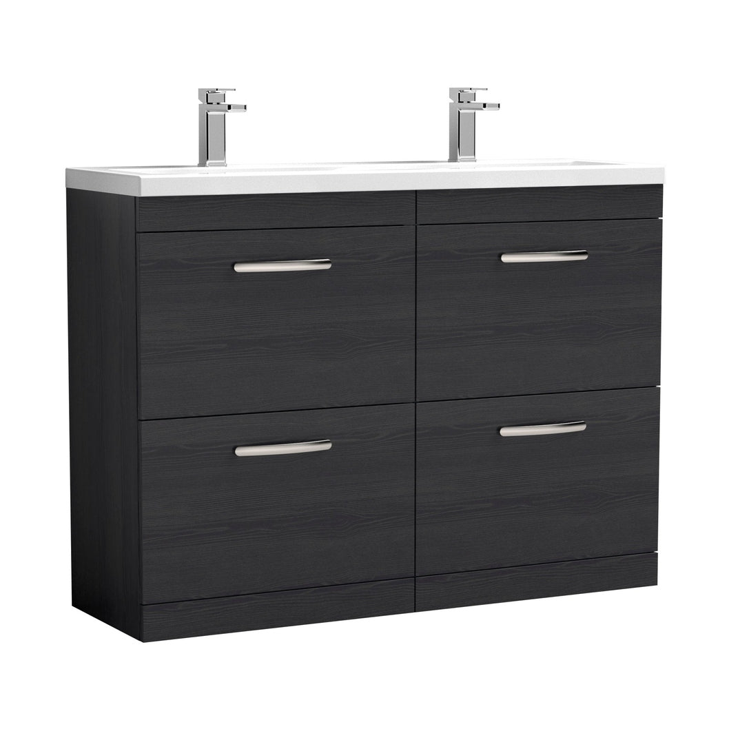 Nuie Athena 1200mm Floor Standing Cabinet With Double Ceramic Basin Contemporary Charcoal Black MFC Textured Woodgrain 905x1208x390mm - ATH033F - JJ Building Materials