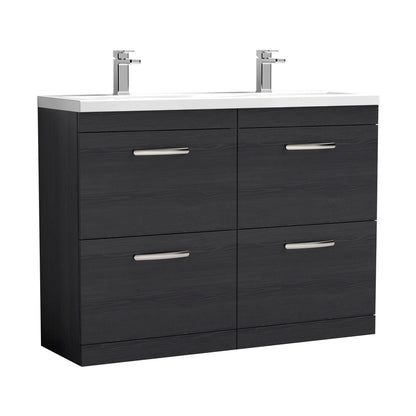 Nuie Athena 1200mm Floor Standing Cabinet With Double Ceramic Basin Contemporary Charcoal Black MFC Textured Woodgrain 905x1208x390mm - ATH033F - JJ Building Materials