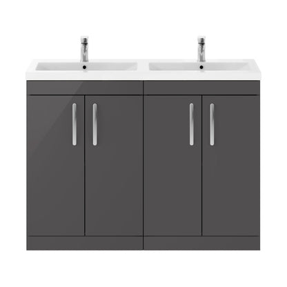 Nuie Athena 1200mm Floor Standing Cabinet With Double Ceramic Basin Contemporary Gloss Grey MFC Painted Gloss 905x1208x390mm - ATH075F - JJ Building Materials