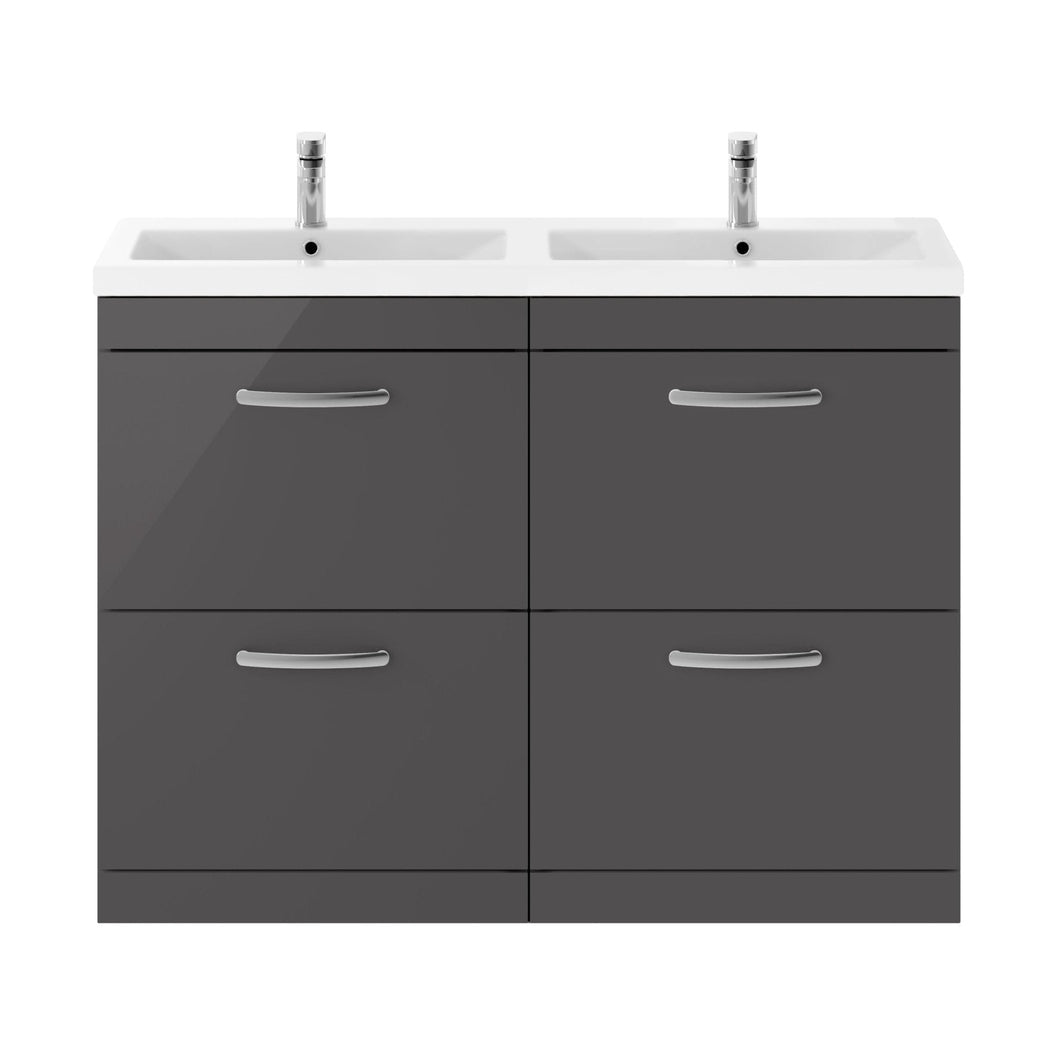 Nuie Athena 1200mm Floor Standing Cabinet With Double Ceramic Basin Contemporary Gloss Grey MFC Painted Gloss 905x1208x390mm - ATH076F - JJ Building Materials
