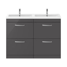 Nuie Athena 1200mm Floor Standing Cabinet With Double Ceramic Basin Contemporary Gloss Grey MFC Painted Gloss 905x1208x390mm - ATH076F - JJ Building Materials