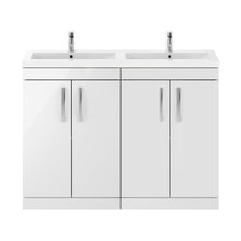 Nuie Athena 1200mm Floor Standing Cabinet With Double Ceramic Basin Contemporary Gloss White MFC Painted Gloss 905x1208x390mm - ATH027F - JJ Building Materials
