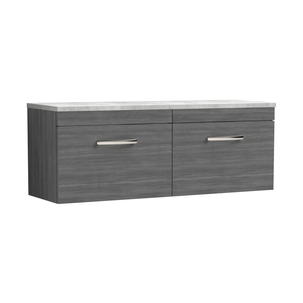 Nuie Athena 1200mm Wall Hung 2-drawer Unit & Laminate Worktop Contemporary Anthracite Woodgrain MFC Textured Woodgrain 452x1205x390mm - ATH039LBG2 - JJ Building Materials
