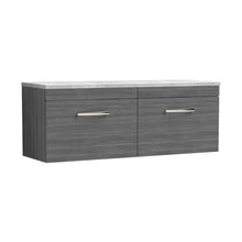 Nuie Athena 1200mm Wall Hung 2-drawer Unit & Laminate Worktop Contemporary Anthracite Woodgrain MFC Textured Woodgrain 452x1205x390mm - ATH039LBG2 - JJ Building Materials