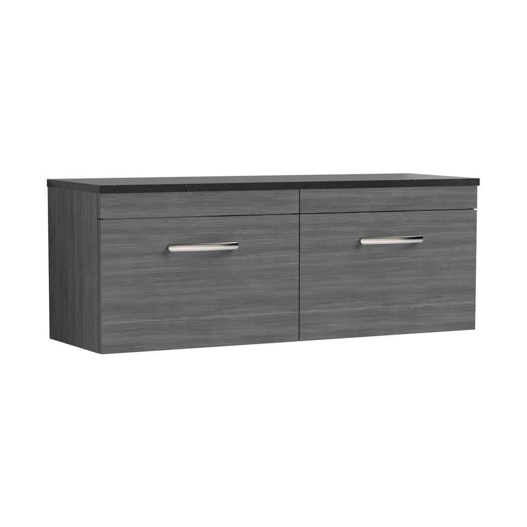 Nuie Athena 1200mm Wall Hung 2-drawer Unit & Laminate Worktop Contemporary Anthracite Woodgrain MFC Textured Woodgrain 452x1205x390mm - ATH039LSB2 - JJ Building Materials