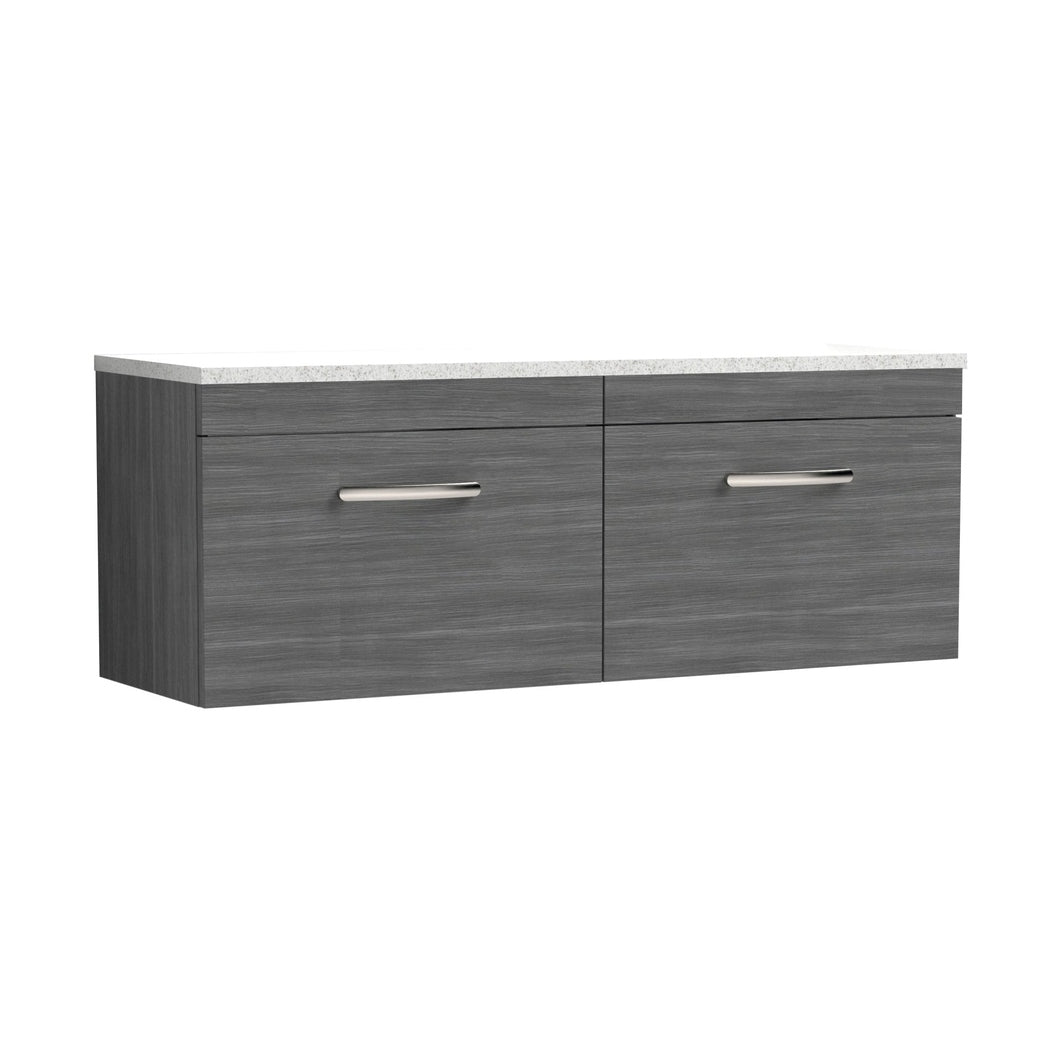 Nuie Athena 1200mm Wall Hung 2-drawer Unit & Laminate Worktop Contemporary Anthracite Woodgrain MFC Textured Woodgrain 452x1205x390mm - ATH039LSW2 - JJ Building Materials