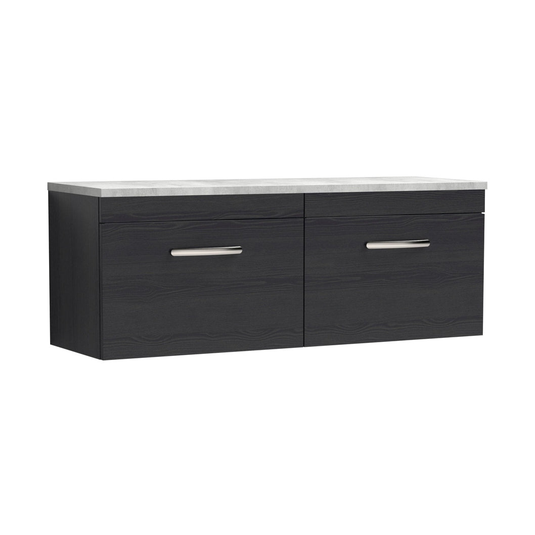 Nuie Athena 1200mm Wall Hung 2-drawer Unit & Laminate Worktop Contemporary Charcoal Black MFC Textured Woodgrain 452x1205x390mm - ATH040LBG2 - JJ Building Materials